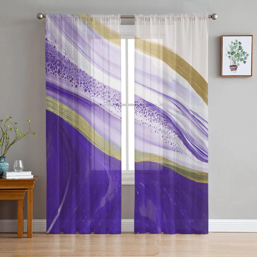 Luxury Tulle Curtains Teal Gradient Marble Pattern Living Room Kitchen Chiffon Curtain Youth Bedroom Sheer Floor Valance Curtain