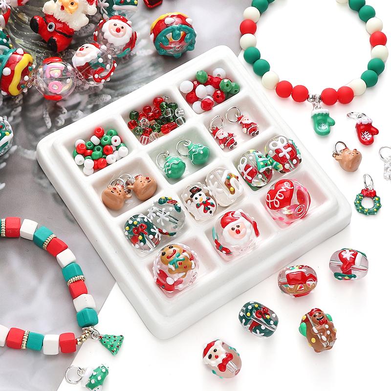 1pc/bag Christmas Series Glazed Colored Hand-Painted Beads DIY Bracelet Necklace Earrings Jewelry Accessories