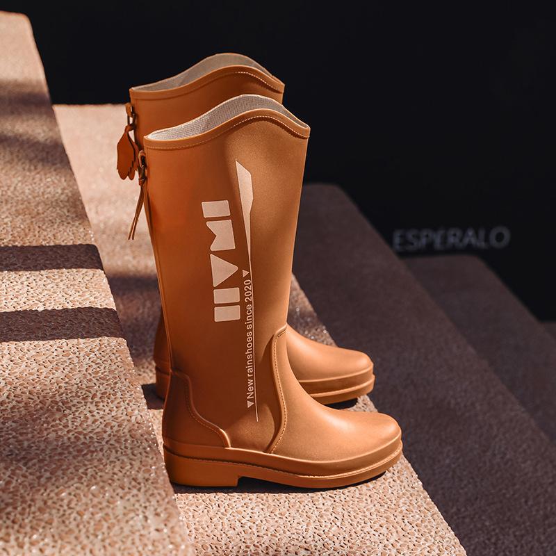 New high tube rain shoes women's water shoes fashion rain boots outdoor rubber shoes fleece thickened non-slip water boots