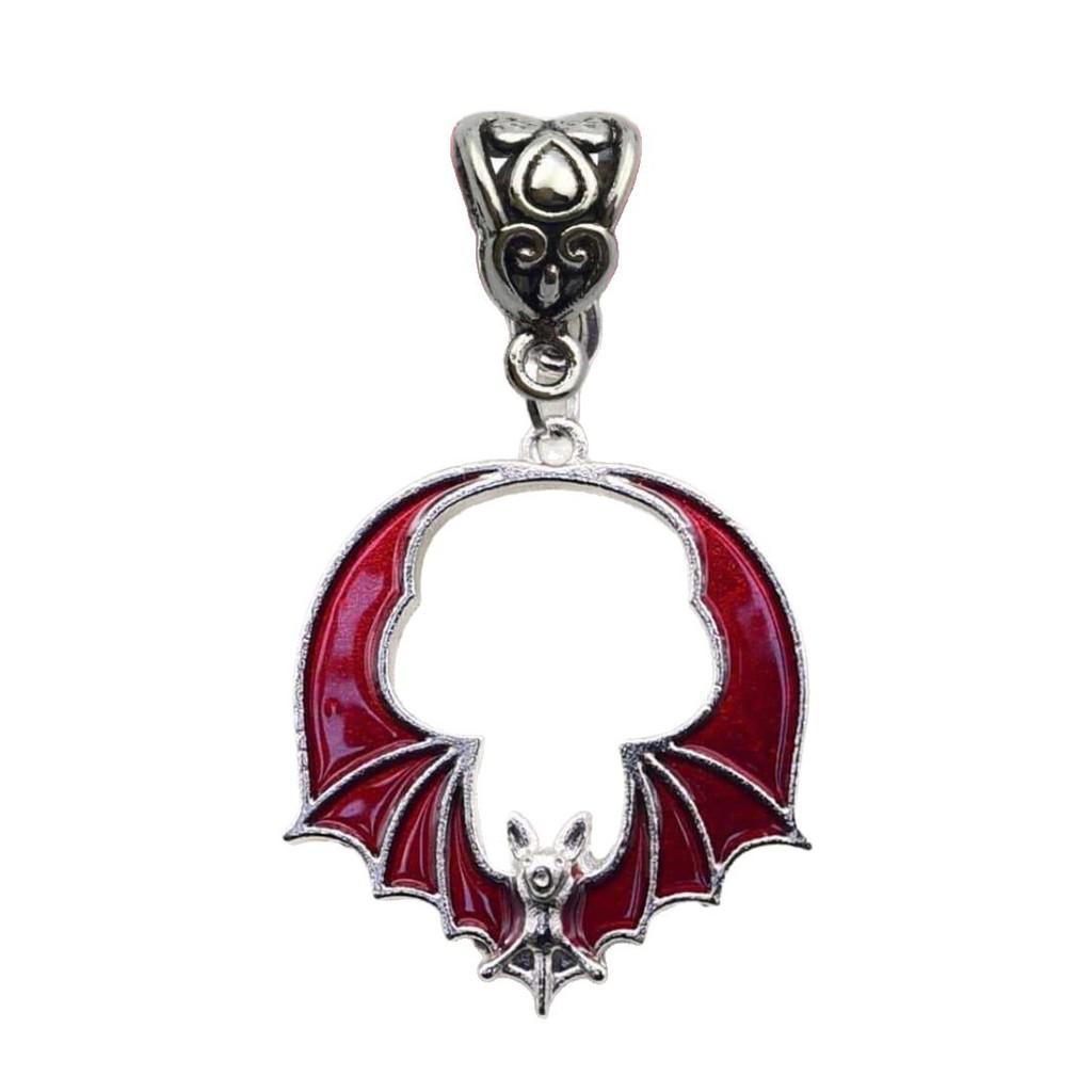Gothic Silver Bat Pendant Necklace With Cross Chain For Vampire Role Play