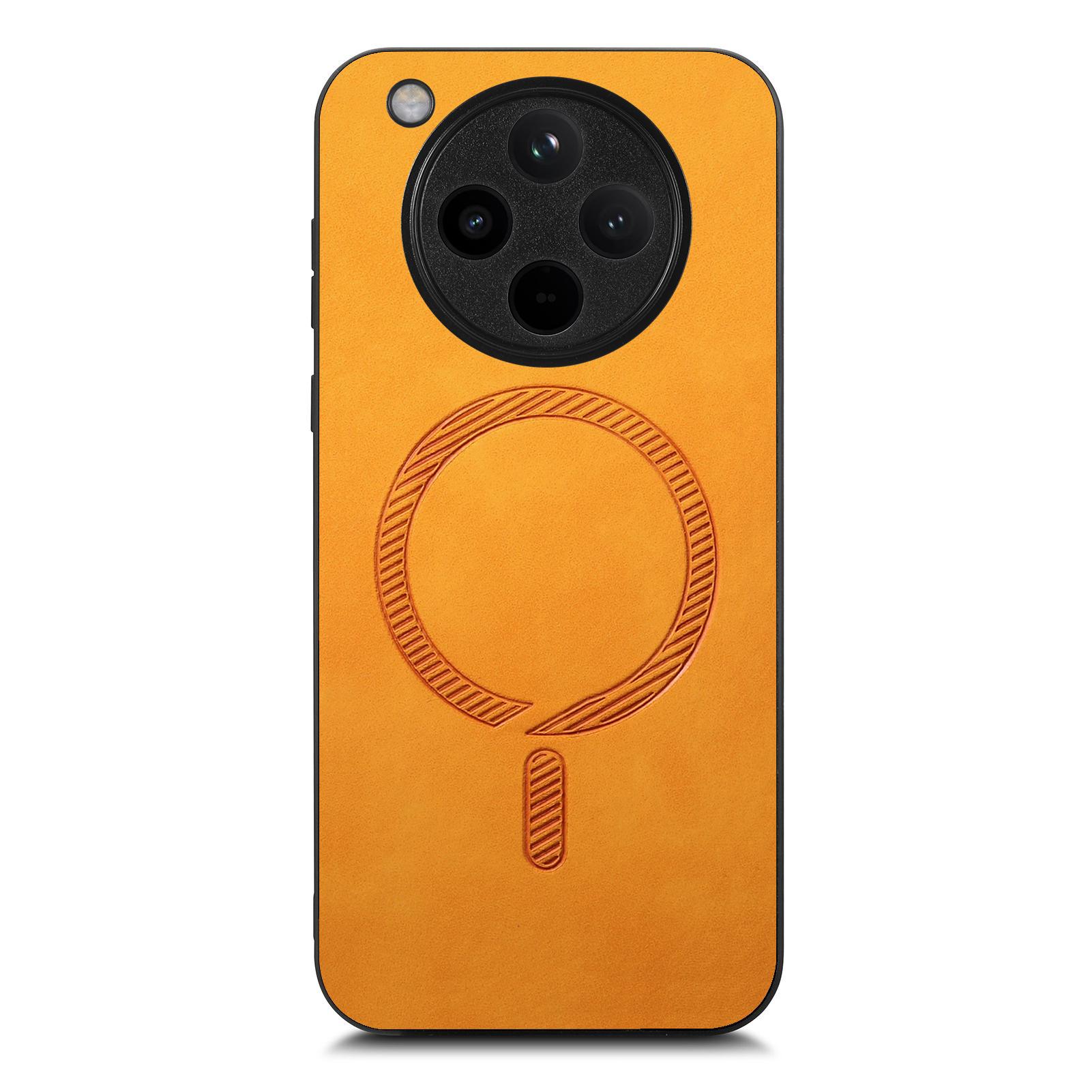 

For Oppo Find X8 5G Leather Back Case Compatible with MagSafe Skin-touch Phone Cover Yellow