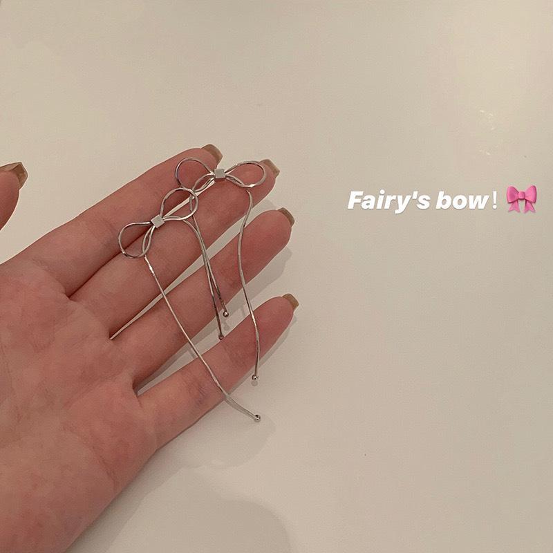 Summer bow earrings new trendy temperament high-end tassel niche earrings women s earclips earrings women