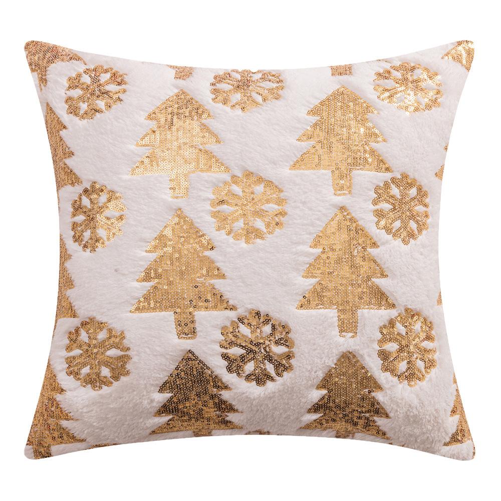 Gold Christmas Cushion Cover Velvet Cozy Soft Bronzing Snowflake Deer Printed Pillow Case Winter Holiday For Sofa Bed Home Decor