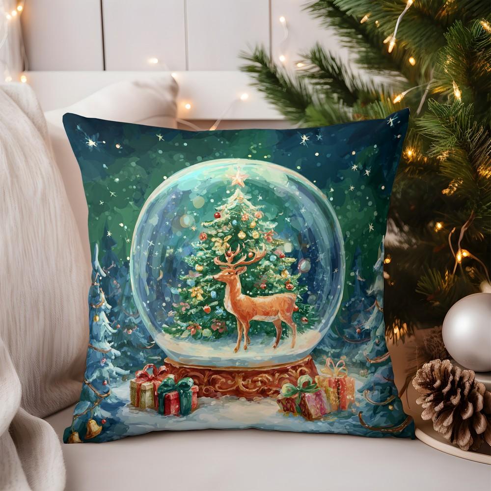 

Home Decor Santa Sleigh and Reindeer Merry Christmas Pillow Pattern Cushion Cover Suitable for Sofa Bedroom Car Pillow Cover 16x16Inch