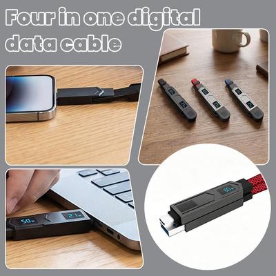 100W 4 In 1 Fast Charging Cable Data Magnetic Keychain Portable PD Cord Digital Disply For Type C/USB-C for iPhone iPad, MacBook