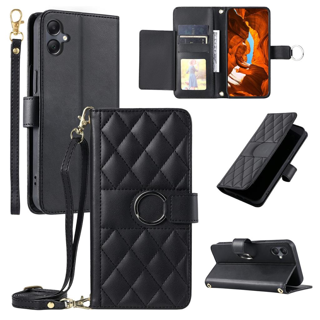 For Samsung Galaxy A07 4G Case Ring Buckle Wallet Stand Rhombus Crossbody Leather Mobile Cover