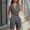 European and American Women clothes Summer Sleeveless Shorts Waist Hugging Slimming Temperament Set Women clothes Jumpsuit Grey Jumpsuit