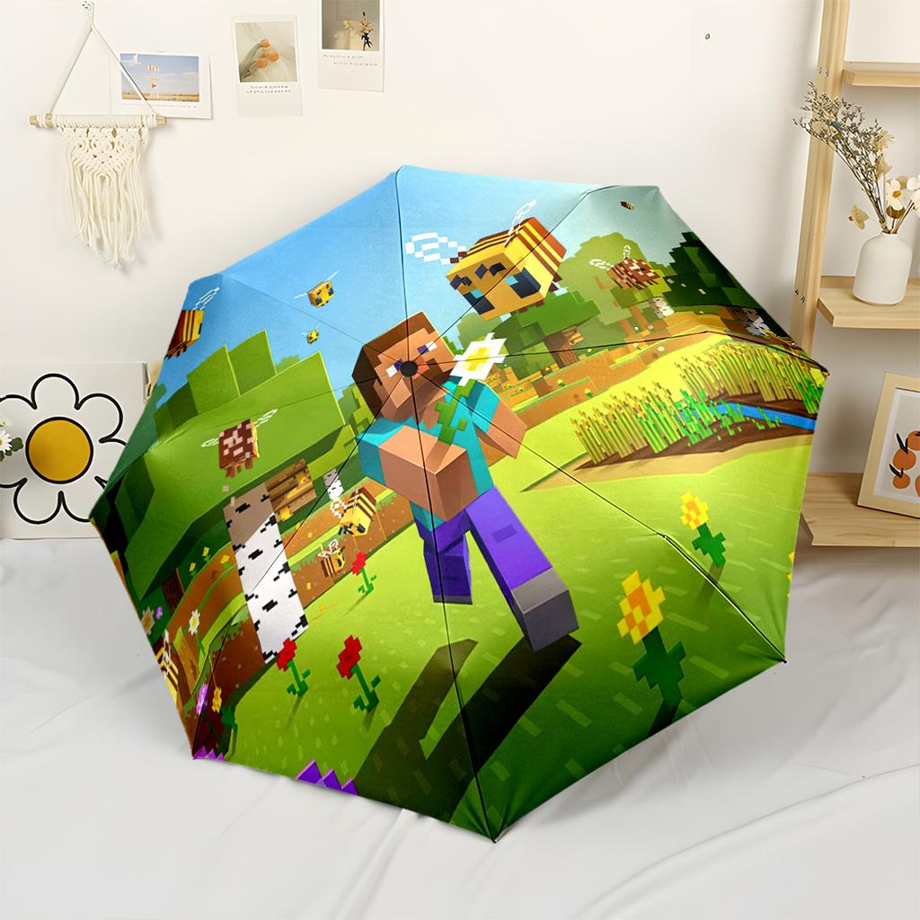 Minecraft Bee Adventure Portable Automatic Umbrella Compact & Durable 8-Rib Design Lightweight All-Season Travel Elegant Women's Umbrella