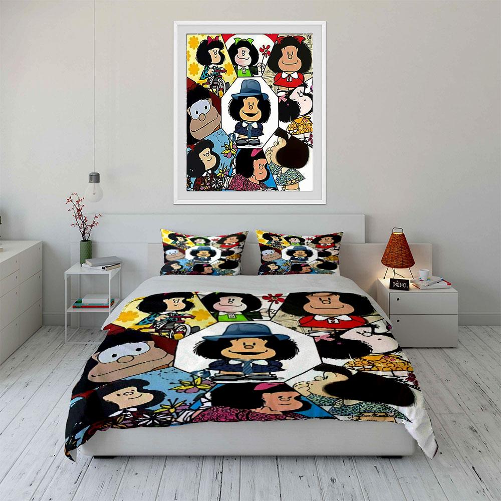 Cartoon Girl Pattern Collage Bedding Duvet Cover Set Duvet Cover Pillowcases (1*Duvet Cover 2*Pillowcases, without duvet insert)