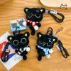 Brand  Sleepy Black Cat Plush Keychain Black Cat Bag Pendant Striped Scarf Stuffed Doll Bag Pendant Soft Car Keychain Gift