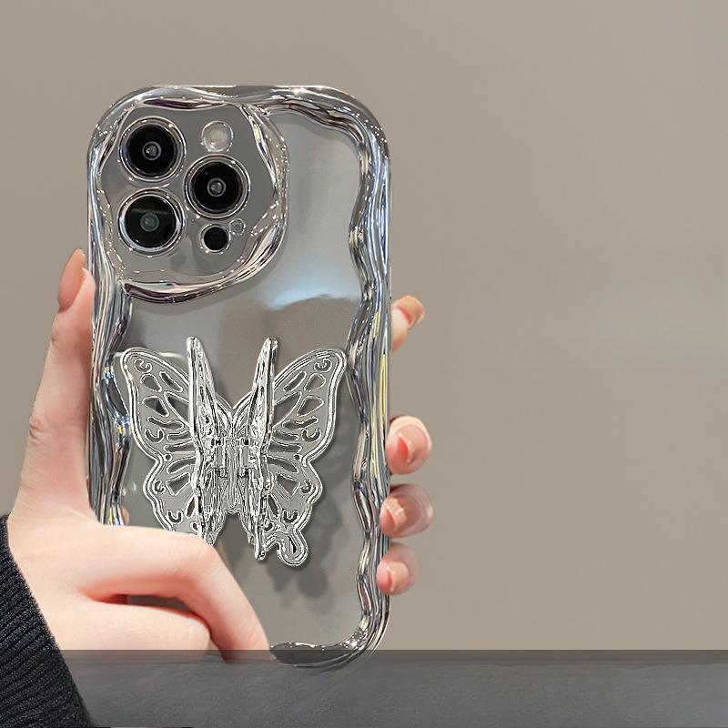 Applicable To IPhone 16 Mobile Phone Case Women's Butterfly Stand 13 Apple 14 Luxury 15 Promax Electroplated Silicone