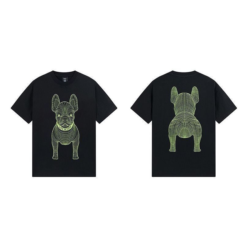 Trend  2025 Korean Niche Design Tide Brand Lifework Short-sleeved T-shirt 3D Three-dimensional Dog Head Male and Female Couples