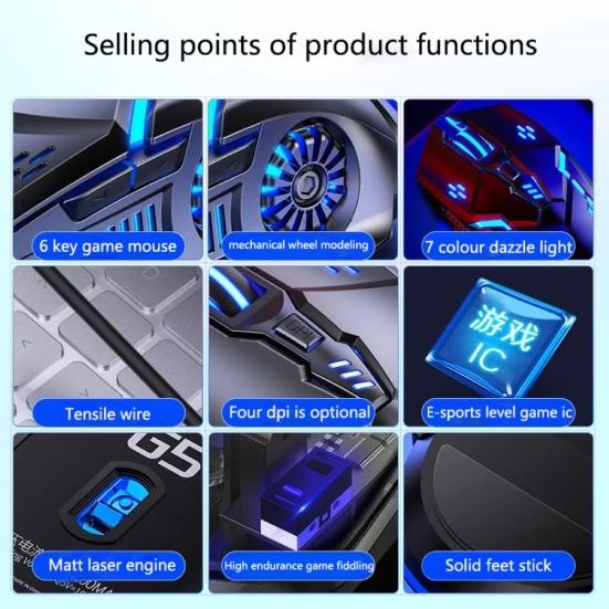 Leise/Ton USB Kabelgebundene Verstellbare Licht Gaming 6-Tasten 3200DPI Maus für PC