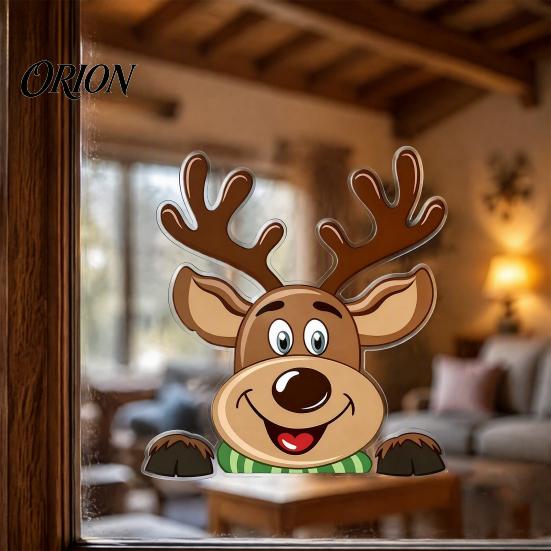 Reusable Winter Window Art Christmas Static Clings, Peeking Santa Reindeer Stickers, Removable Festive Decorations No?Glue Cartoon Decals