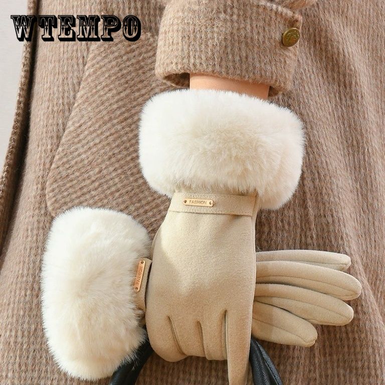 

New Women s Warm Thickened Dew Finger Touch Screen Windproof Riding Plush Outdoor Fashion Gloves