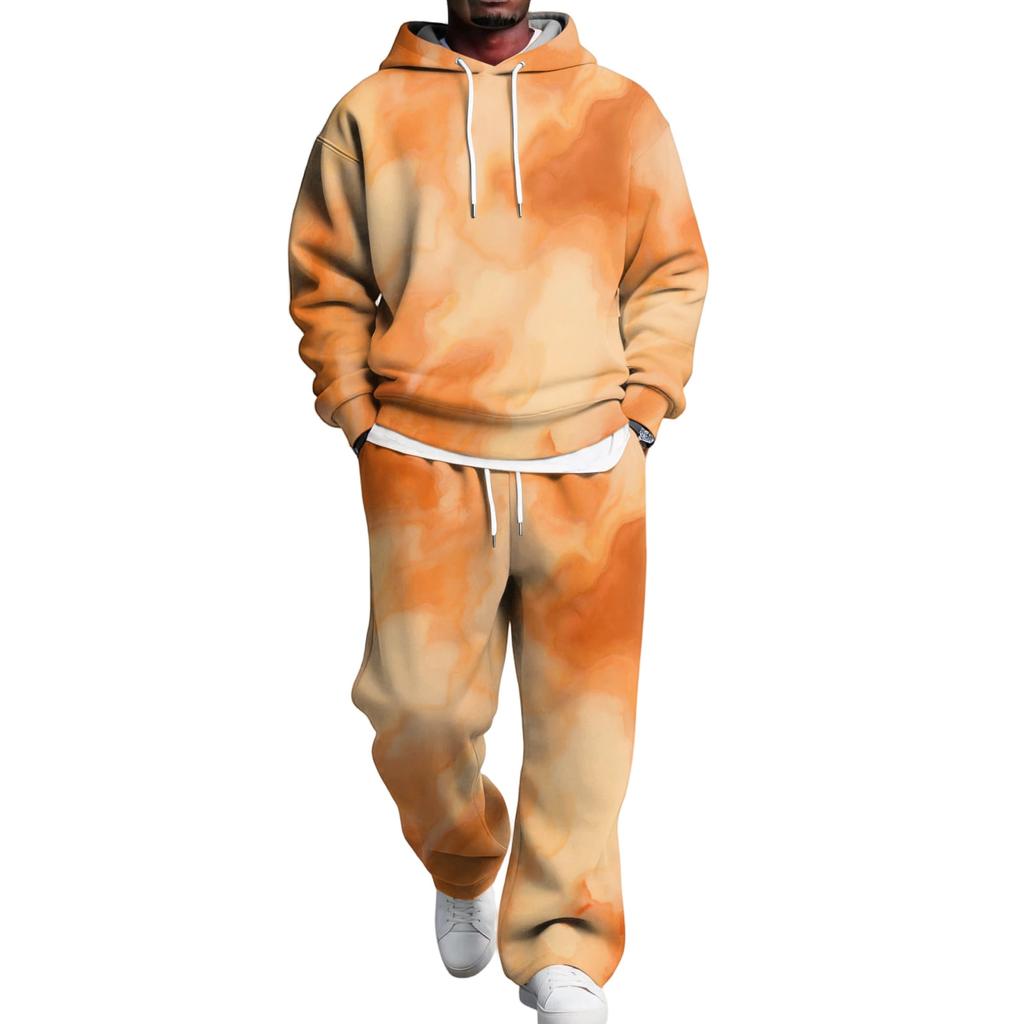 Men's Hoodie and Sweatpants Set with Elastic Waist, Casual Two Piece Outfit