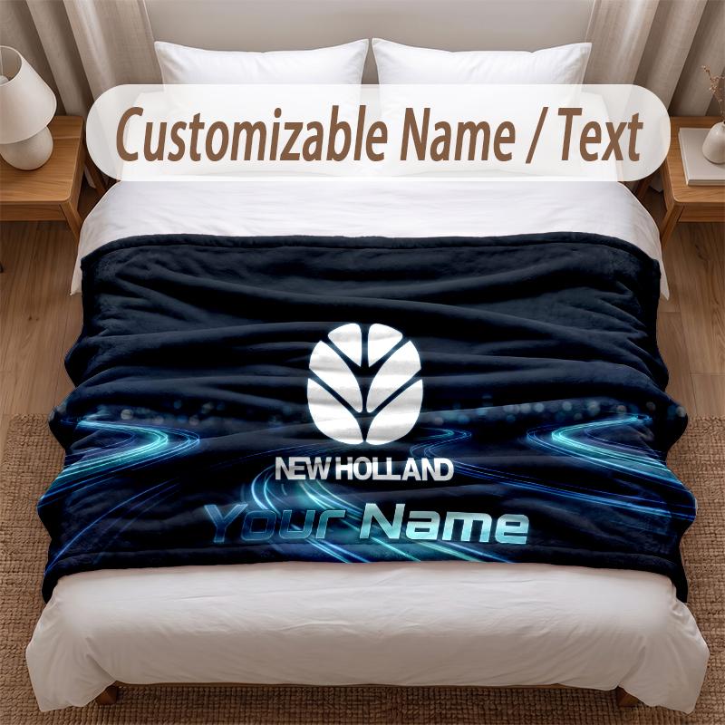 New Holland Printed Flannel Blanket Custom Name Text Soft Warm Throw For Bedroom Holiday Gift