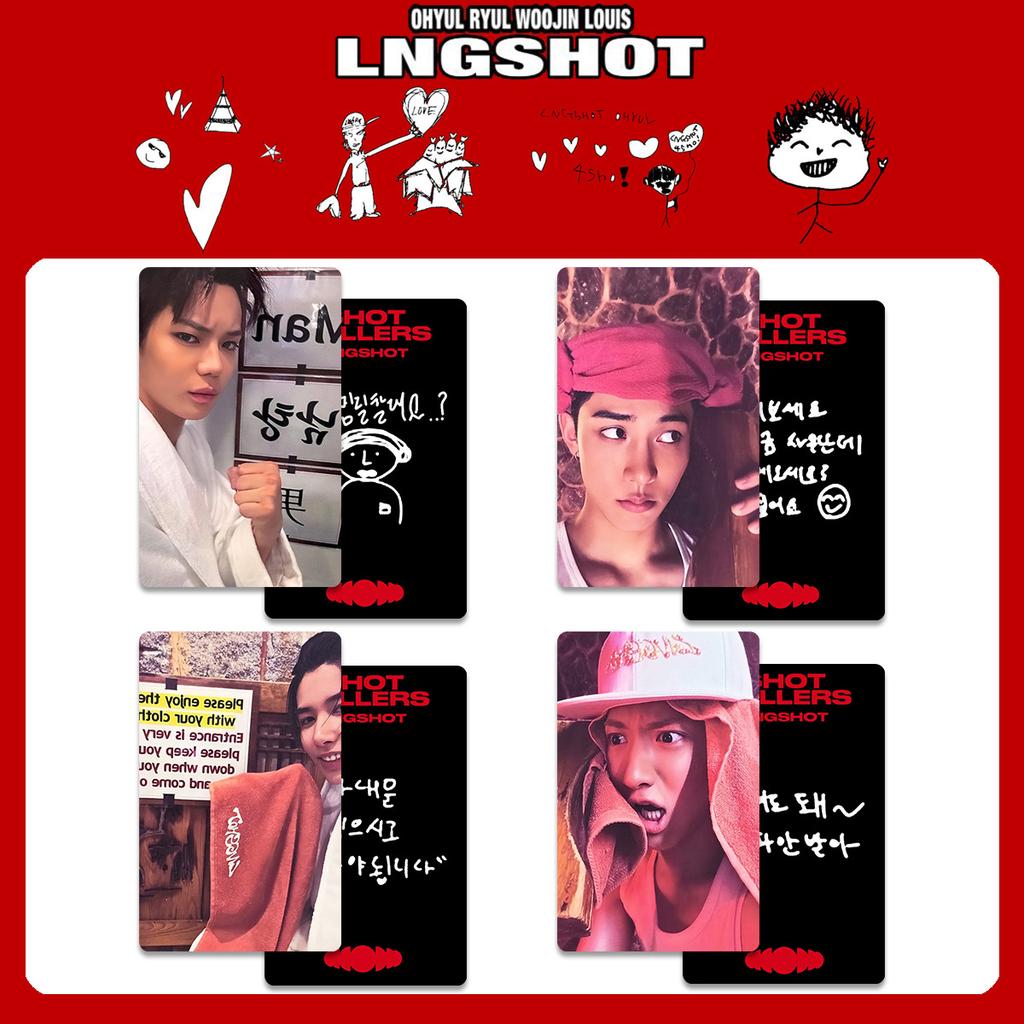 4Pcs LNGSHOT 1st Album SHOT CALLERS K4 Special Card POP-UP Store WVS Postcard RYUL WOOJIN LOUIS OHYUL Fans Bright Film Cards