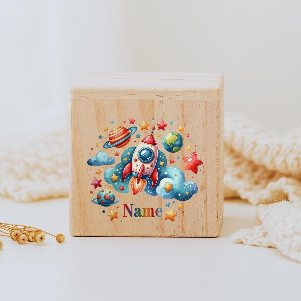 Personalized Money Box Unicorn Dinosaur with Name Money Boxes Wooden Coin Bank Birthday Holiday Gift for Kids Coin Collection
