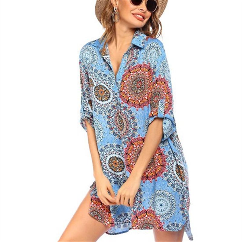 

Женский купальник с цветочным принтом, рубашка, платье, пляжная накидка, бикини, купальник, пляжный солнцезащитный сарафан 2XL