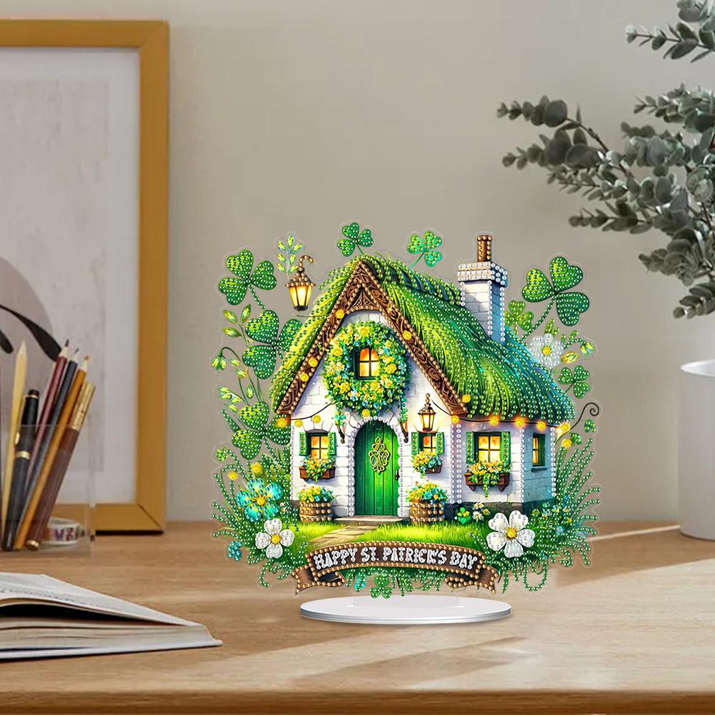 2D Flat St. Patricks Day Cottage DIY Diamond Painting Tabletop Ornaments Kit Desktop Diamond Art Kits Bedroom Table Decoration