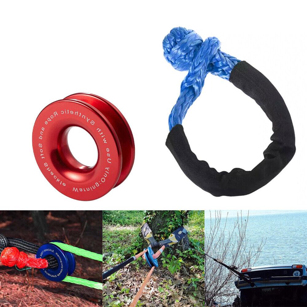 Heavy Duty Recovery Ring Snatch Block Pulley W/ Soft Shackle Tow Winch Rope