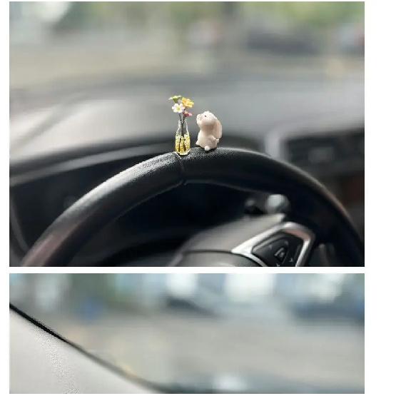 Cute Anime Car Interior Decoration Mini Rabbit And Vase Auto Dashboard Rearview Mirror Ornaments For Gifts Car Accessories