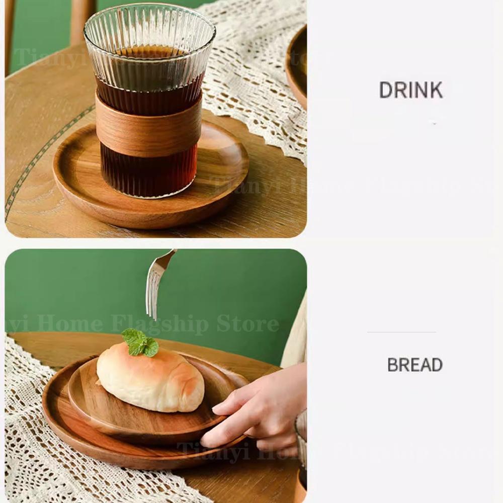 Wooden Round Serving Platter Tray Home Wood Pizza Salad Plate Fruit Dessert Tray Bread Container Snacks Dish Kitchen Accessories