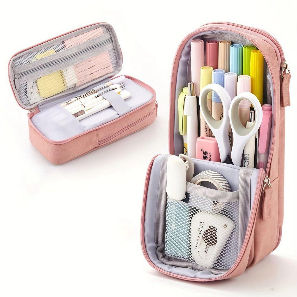 Double-layer Pen Bag Foldable Pencil Pouch New Pencil Case  School Office