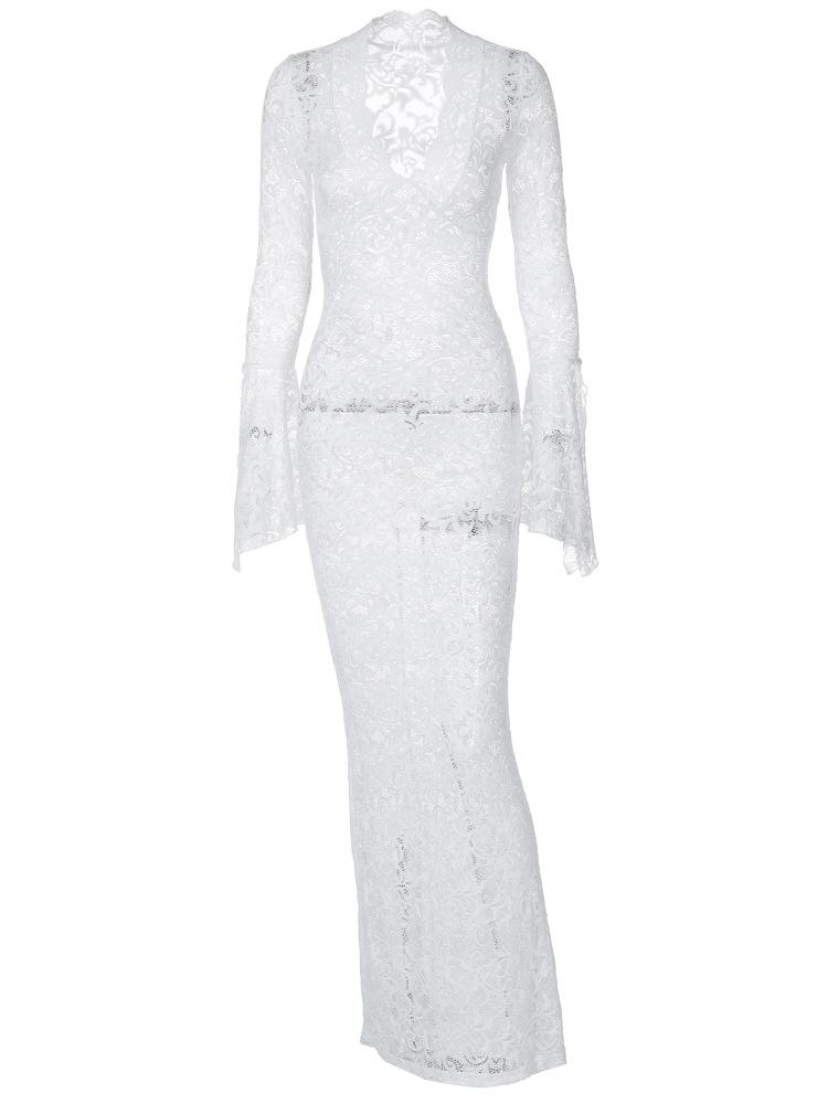 Heißverkauf Sexy Spitze Tiefes V-Ausschnitt Langes Ärmel Schlanke Passform Street Style Kleid