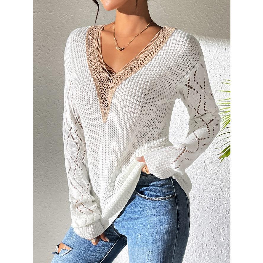 YYFS Maglioni a maniche lunghe con scollo a V, stampati in tinta unita, casual, autunno inverno, da donna