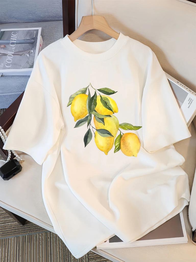 Creative Lemon Pattern T-shirt Women's Casual Soft Top Fashion Cool T-shirt Clothing Street Summer Women's Short Sleeve