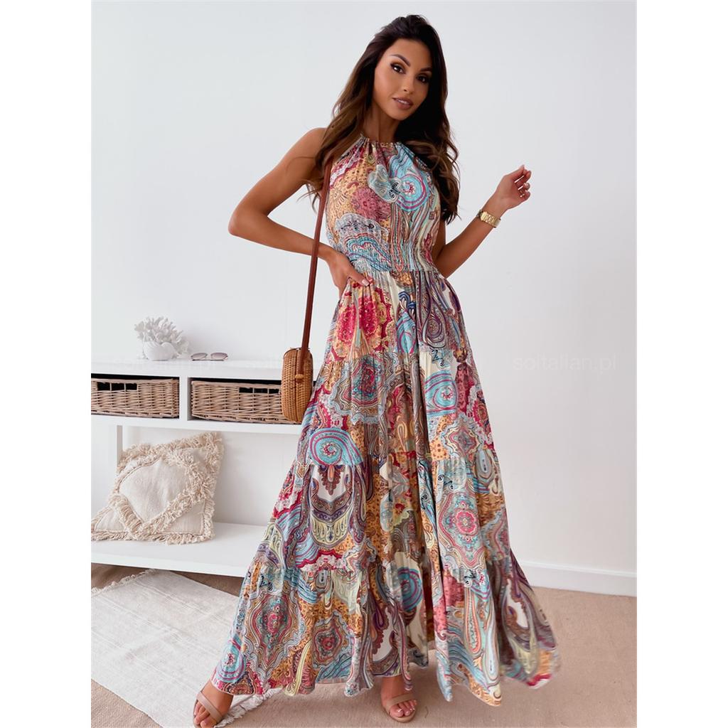 Tooxika Summer New Floral Backless Printed Dress Sleeveless Bohemian Long Dresses For Women