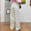 White wide-leg jeans women's fleece thickened autumn and winter new high-waisted loose straight versatile floor-mopping trousers