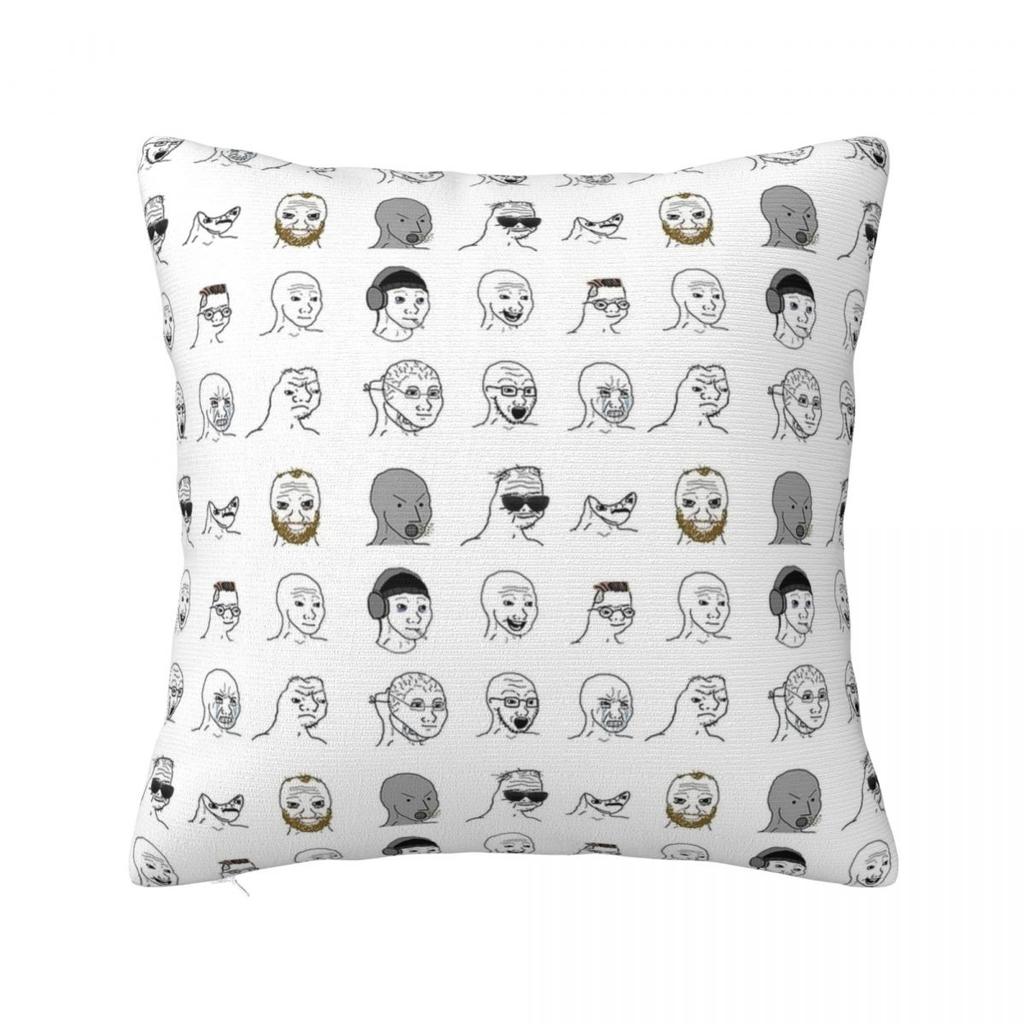 Smug Soyjak Meme Pillowcase Polyester Cushion Cover Decor Smiling Wojak Pillow Case Cover Living Room 40X40Cm
