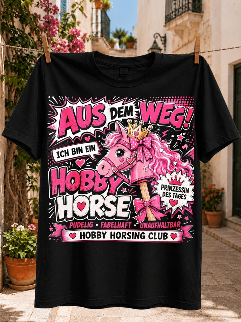 Aus Dem Weg Ich Bin Ein Hobby Horse Prinzessin Des Tages GerUnisex Quote with Pink Horse Crown Bows Unisex All TShirt