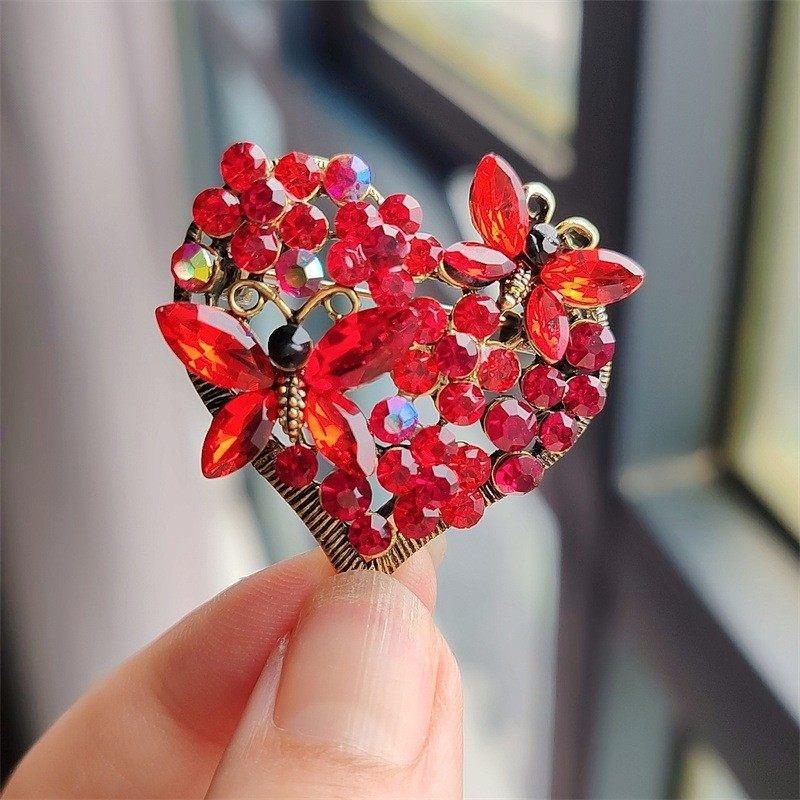 Vintage Rhinestone Butterfly & Heart Brooch Luxury Crystal Pin for Coat, Blazer & Formal Attire, Elegant Statement Jewelry