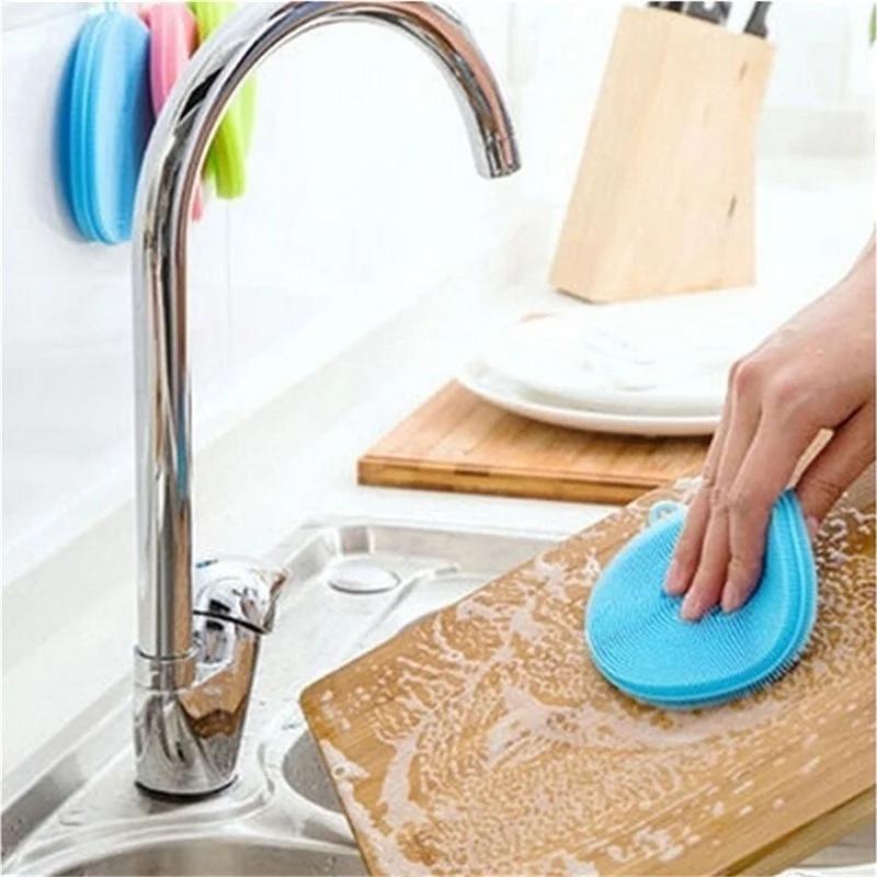 1 Pcs Dish Washing Scrubber Silicone Bowl Cleaning Brush Cloth Scouring Pad Pot Wash Kitchen Cleaner Dishwashing Sponge Tools