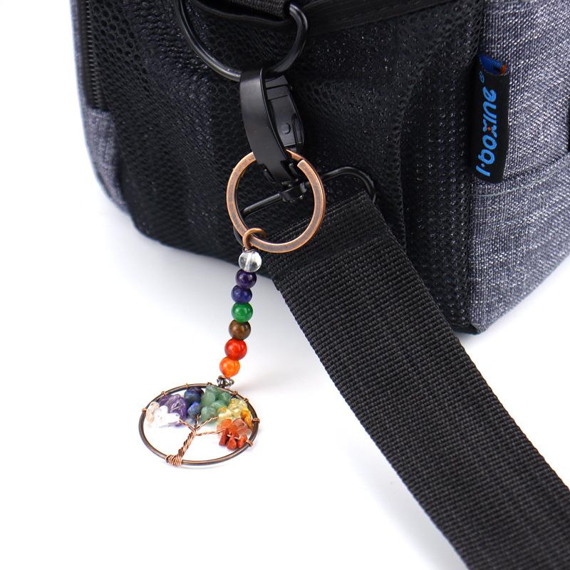 Temu Natural Crystal Colorful Stone Tree Of Life Keychain Bag Pendant Pendant Chakra Keychain K01