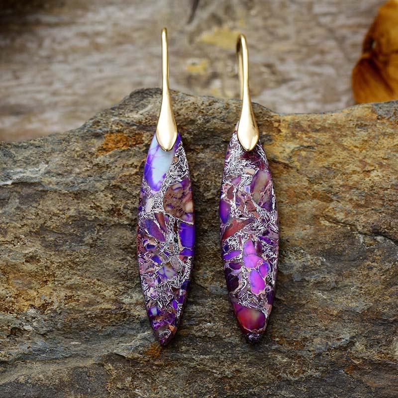 Simple and High-quality Leaf Emperor Stone Pendant Earrings and Earrings, Popular Natural Stone Jewelry In Europe and America