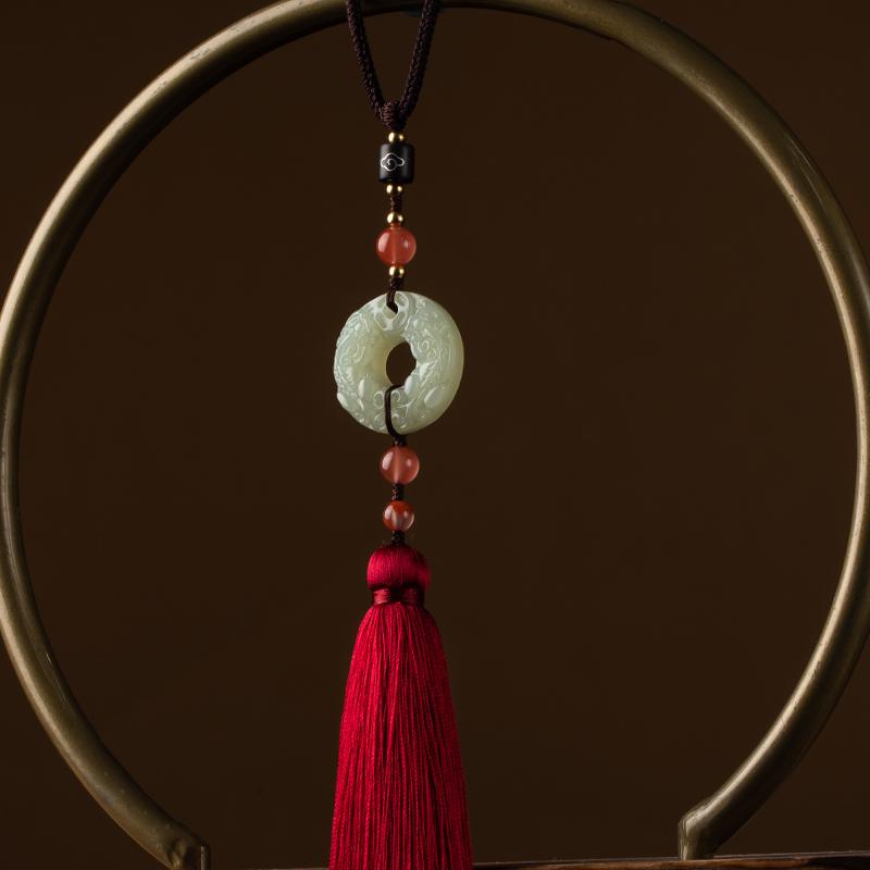 Natural Jade Tianshan Cui Thread Pendant Bag Pendant Jewelry Lucky Charm Car Hanging Ornament Handmade Craft