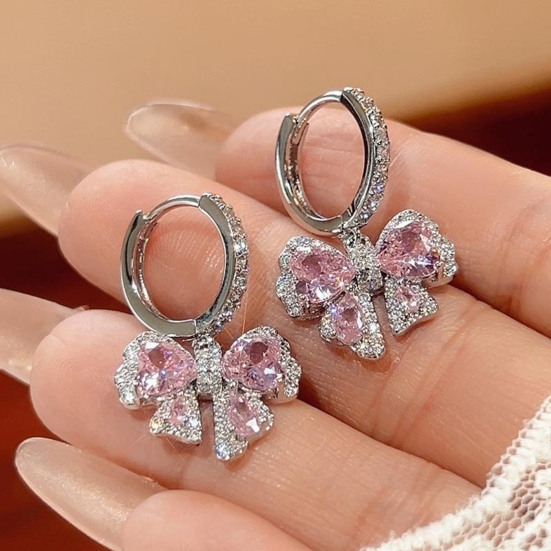 Huamei Jewelry Set Earrings Ring Pendant Pink Inlaid Butterfly Shaped Sweet Wind Female Style
