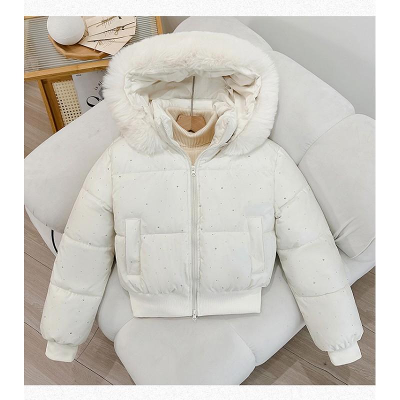 Womens Short Puffer Coat With Faux Fur Collar Warm Thickened Cotton Jacket Korean Style Slim Fit Winter Outerwear