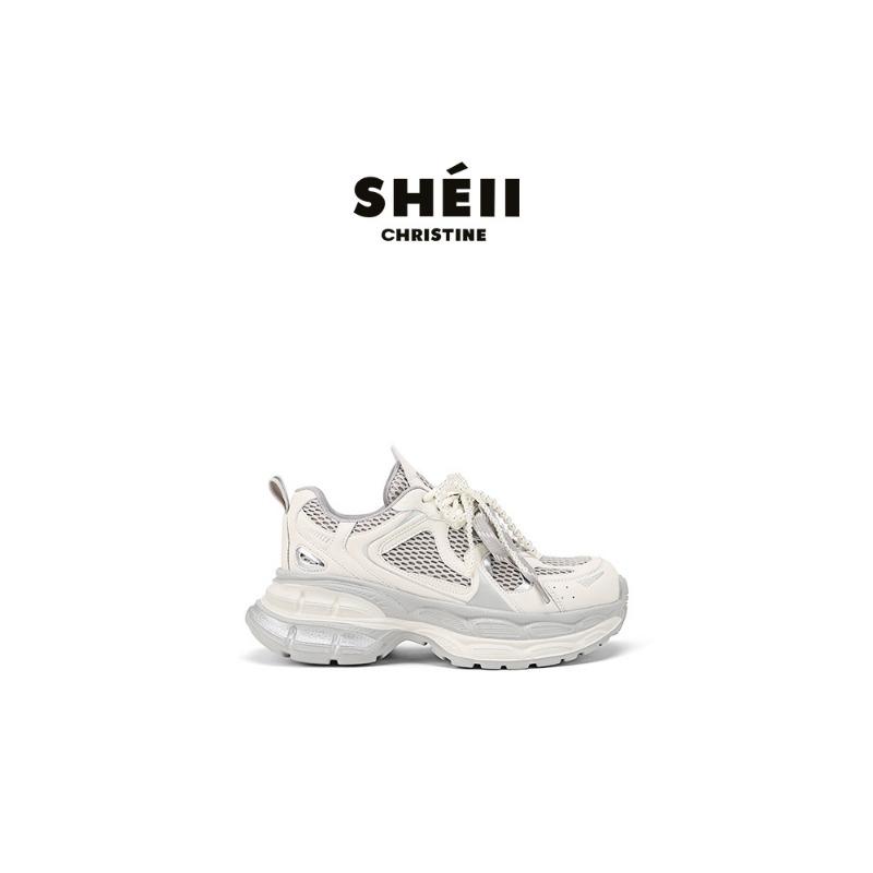 

Cowhide version 7cm genuine leather double-layer thick-soled heightening gray casual sports shoes female dad shoes 40