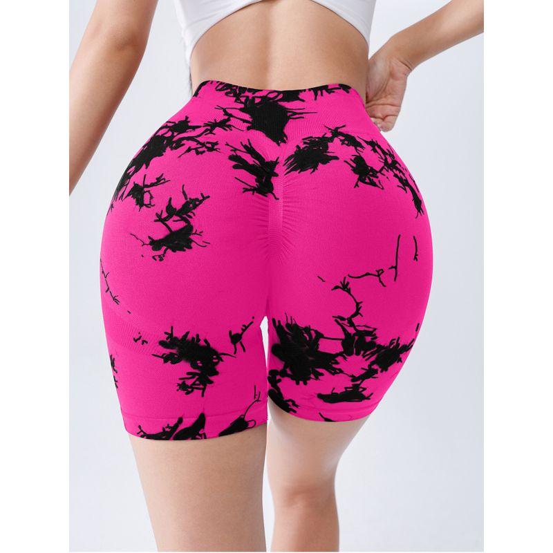 Fitness Shorts for Women, Quick-Dry, European and American Style, Tummy Control, Running Sports Shorts, Tie-Dye Yoga Wear with a Stylish Design