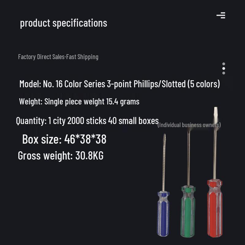 Size 16 Phillips/Flathead Screwdriver with Colored Handle & Magnetic Tip for Electrician and Automotive Repair