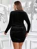 Plus Size Women's Starry Sky French Velvet Bodycon Dress - Long Sleeve, Short, Slim Fit