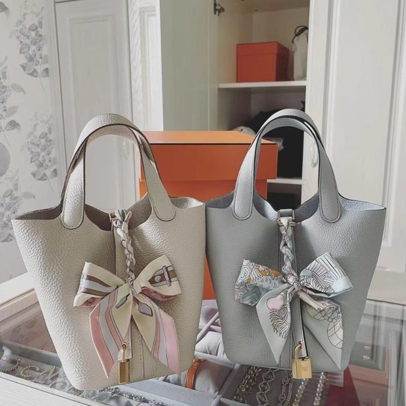 Vegetable Basket Handbag All Handmade Leather First Layer Cowhide Premium Versatile Bucket Bag Women's Bag