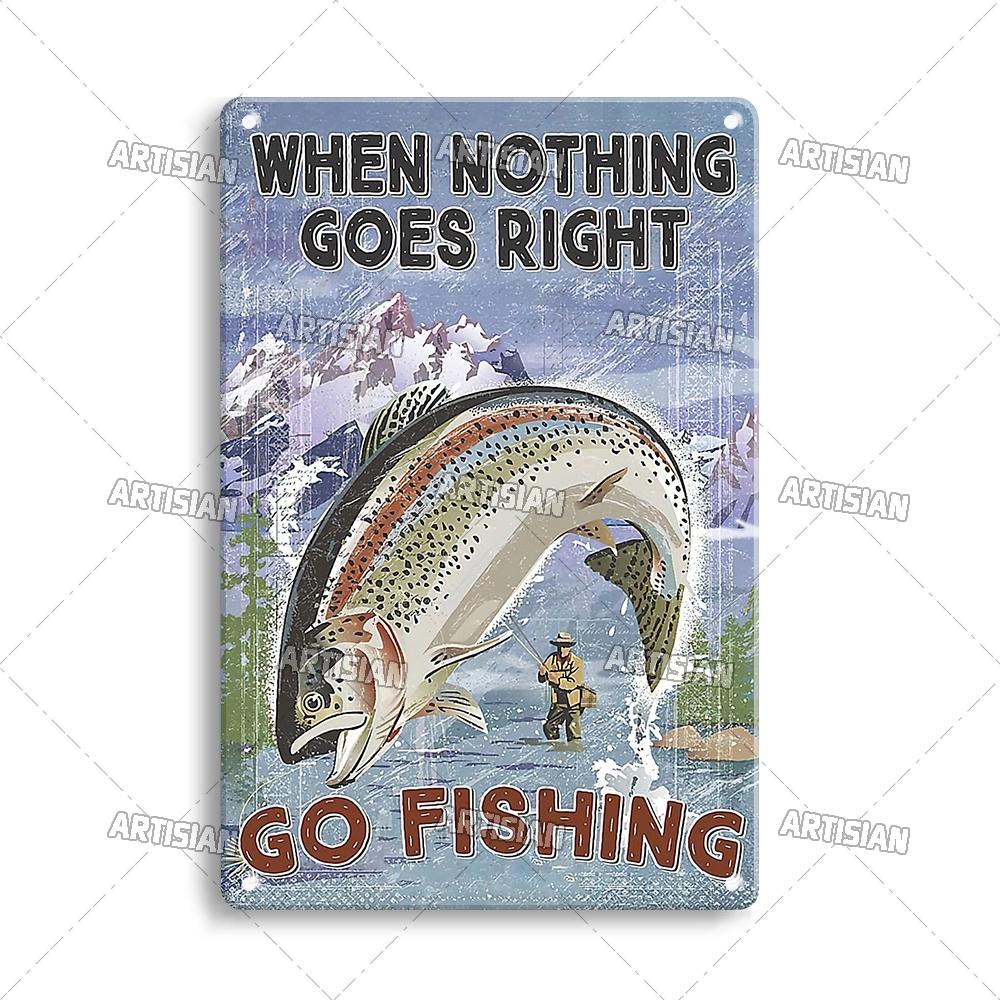 Artisian Fishing Metall-Poster, Sport, Weißblech, Köder, dekoratives Schild, Wanddekoration, Garage, Bar, Pub, Club, Hotel, Café, Küche, Zuhause