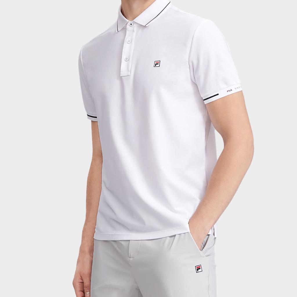 Fila Solid Color Logo Label Wrinkle Resistant Polo Shirt Men Tops White F11M321103FWT